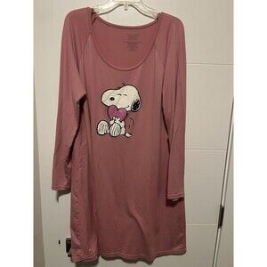 Munki Munki Snoopy Nightgown Sleep shirt Long Sleeve Pink XL Peanuts